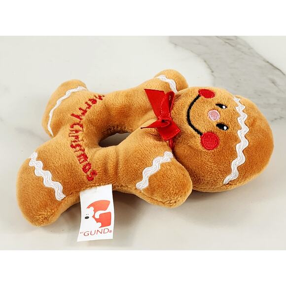 GUND Merry Christmas Gingerbread Rattle 5 1/4" Plush Toy Holidays Year 2000 Vtg - Picture 5 of 13